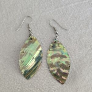 Abalone Shell Marquise Drop Earrings - Iridescent Green